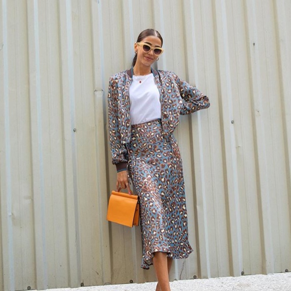 Set of Satin Bomber and Skirt - blue leopard print - Picture 5 of 8